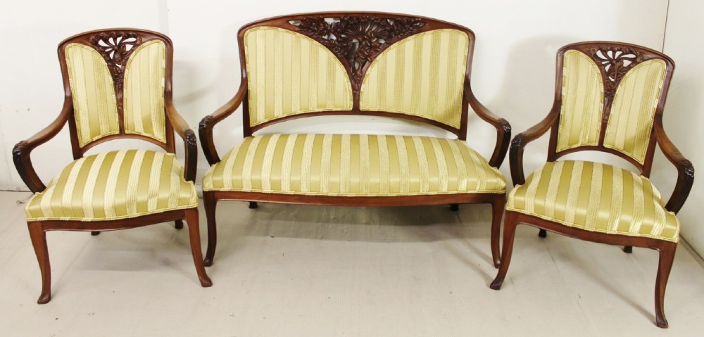 French Art Nouveau 3 Piece Walnut Salon Suite View XV