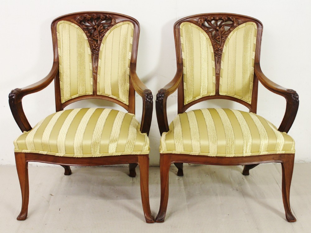 French Art Nouveau 3 Piece Walnut Salon Suite View XVI