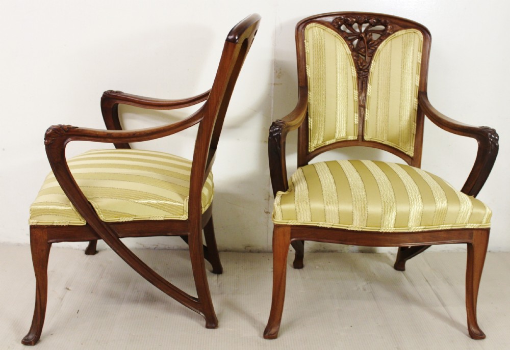 French Art Nouveau 3 Piece Walnut Salon Suite View XIX