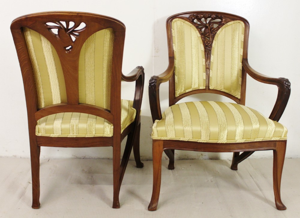 French Art Nouveau 3 Piece Walnut Salon Suite View XX