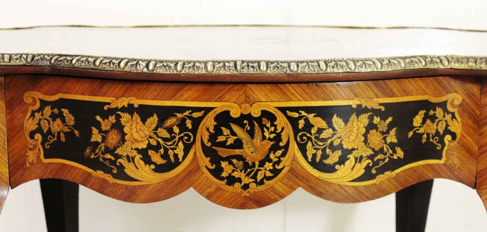 French Floral Marquetry Serpentine Shaped Table View III