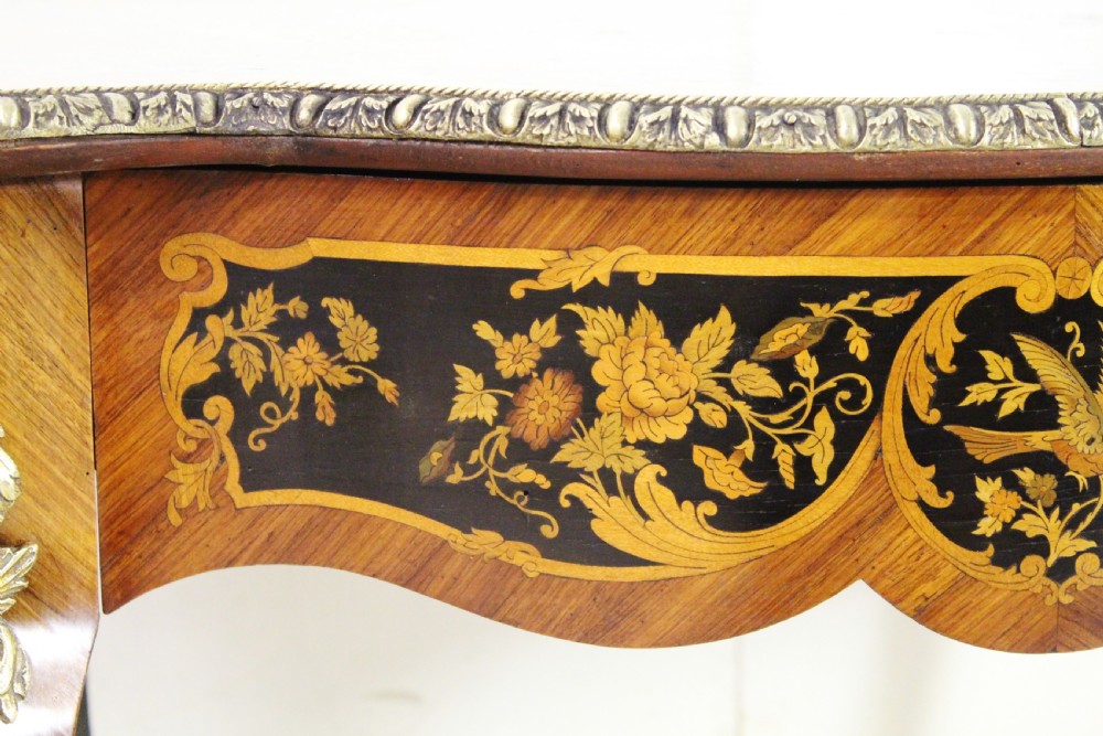 French Floral Marquetry Serpentine Shaped Table View IX