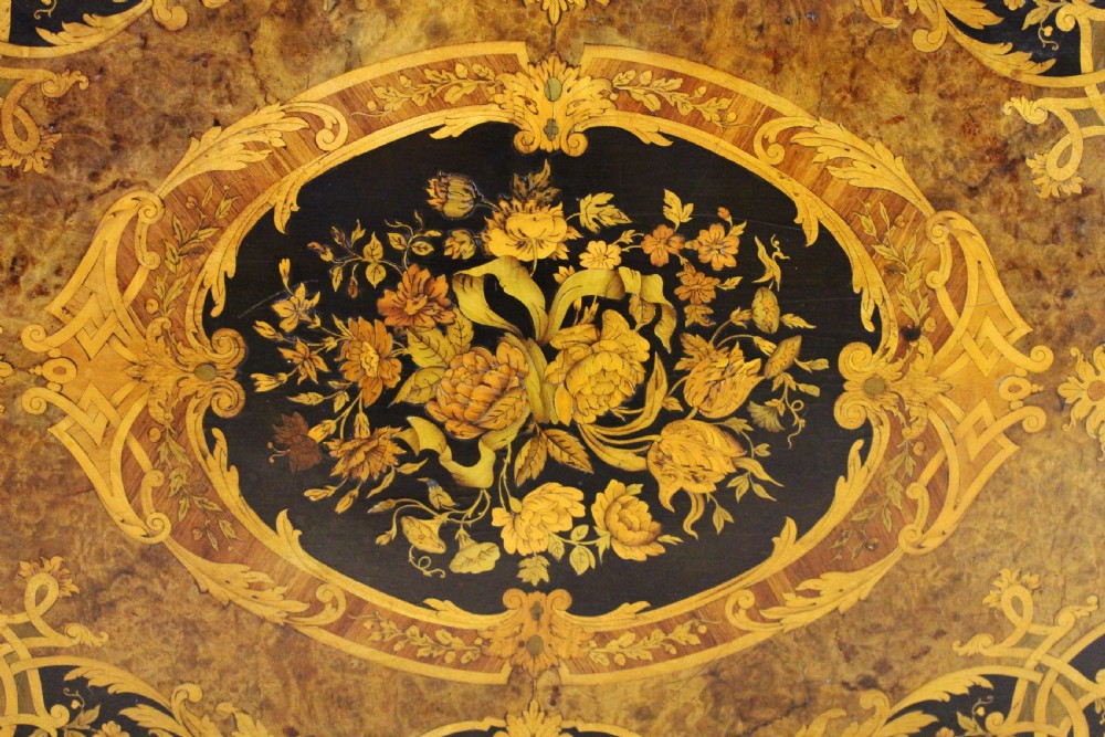 French Floral Marquetry Serpentine Shaped Table View XXII