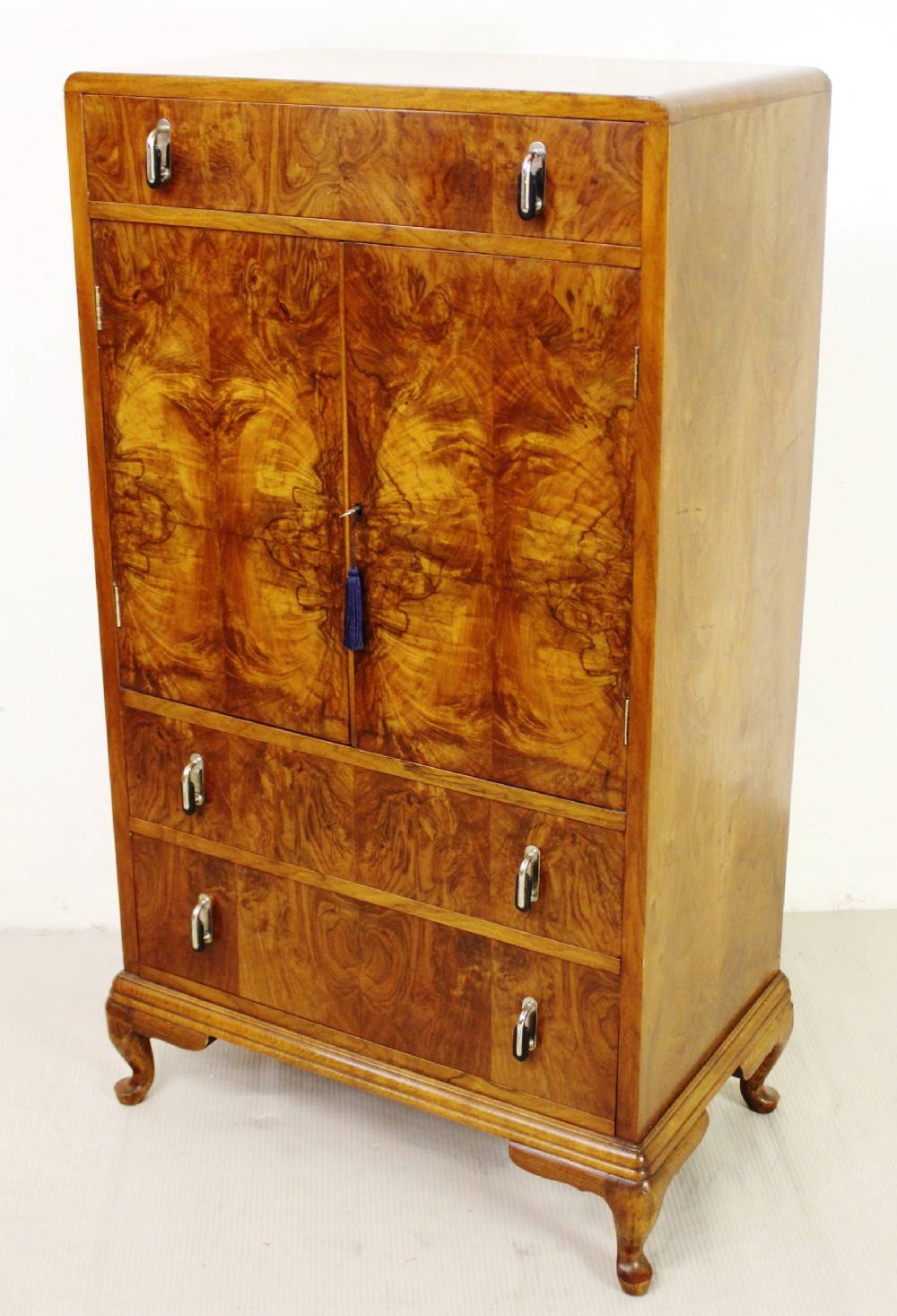 Art Deco Burr Walnut Linen Press