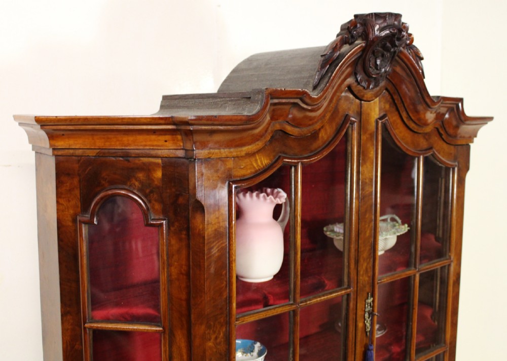 Dutch Burr Walnut Bombe Display Cabinet View V
