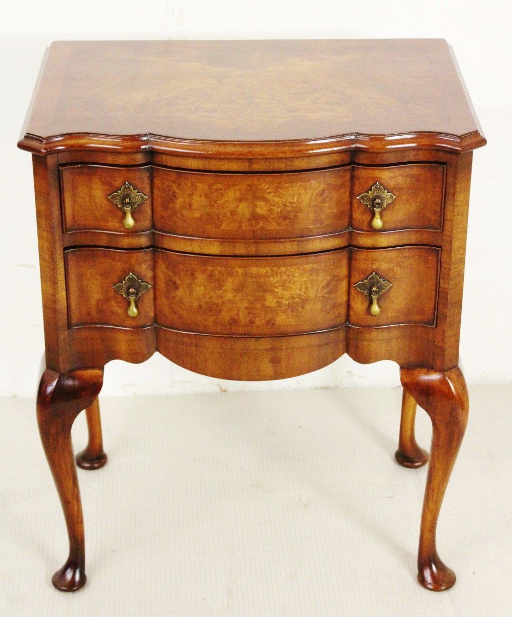 Burr Walnut 2 Drawer Serpentine Chest