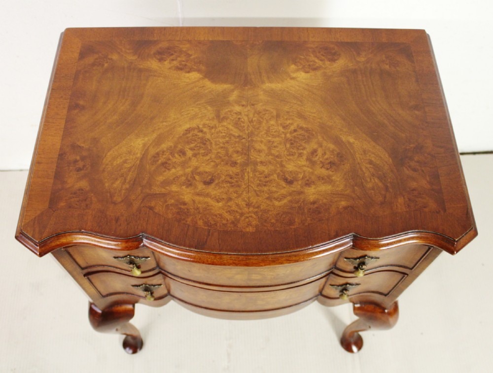 Burr Walnut 2 Drawer Serpentine Chest View V