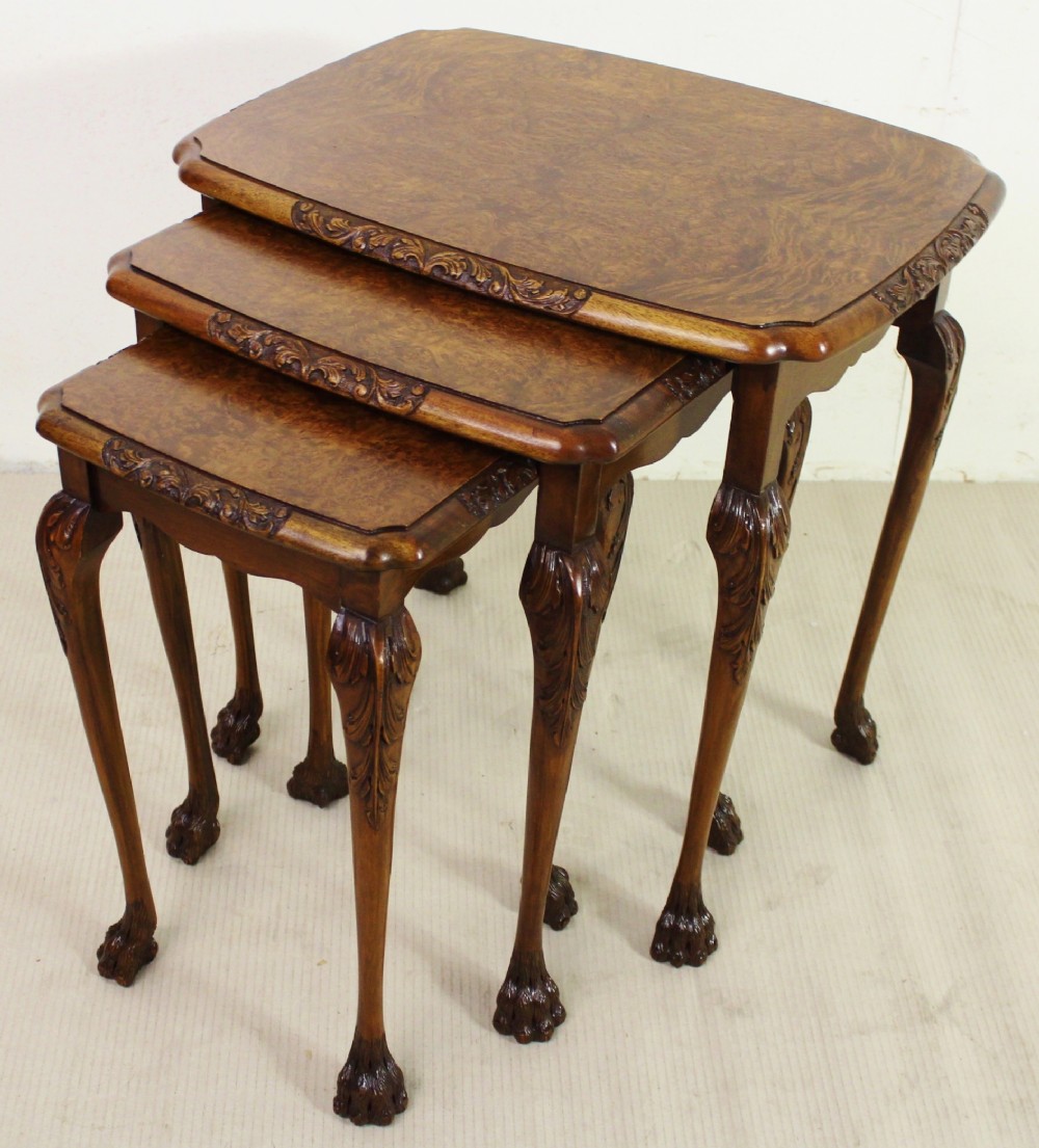 Burr Walnut Nest of 3 Tables