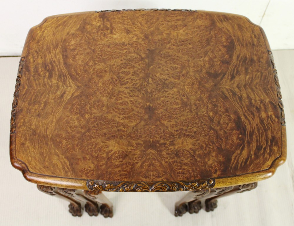 Burr Walnut Nest of 3 Tables View II