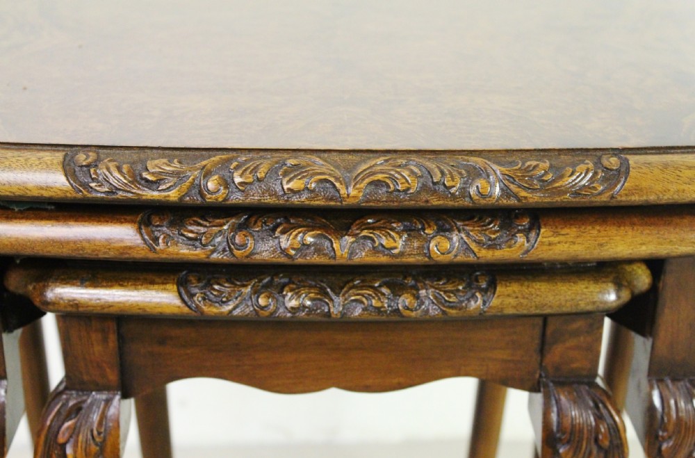 Burr Walnut Nest of 3 Tables View IX