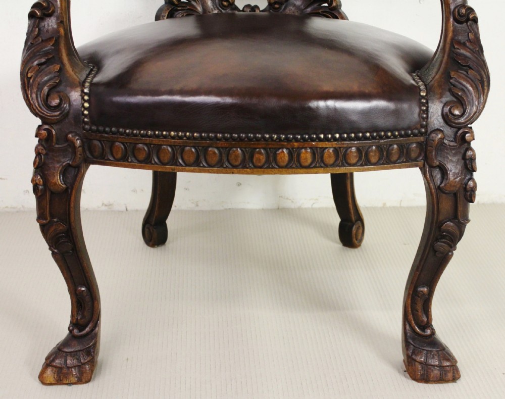 Ornate Walnut and Leather Captains Desk Chair View VIII