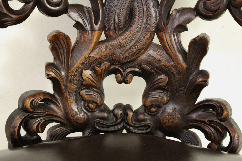 Ornate Walnut and Leather Captains Desk Chair View IX