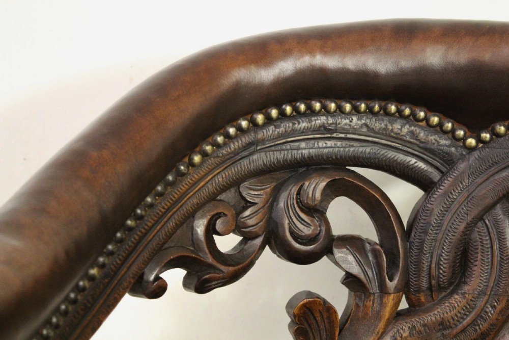 Ornate Walnut and Leather Captains Desk Chair View X