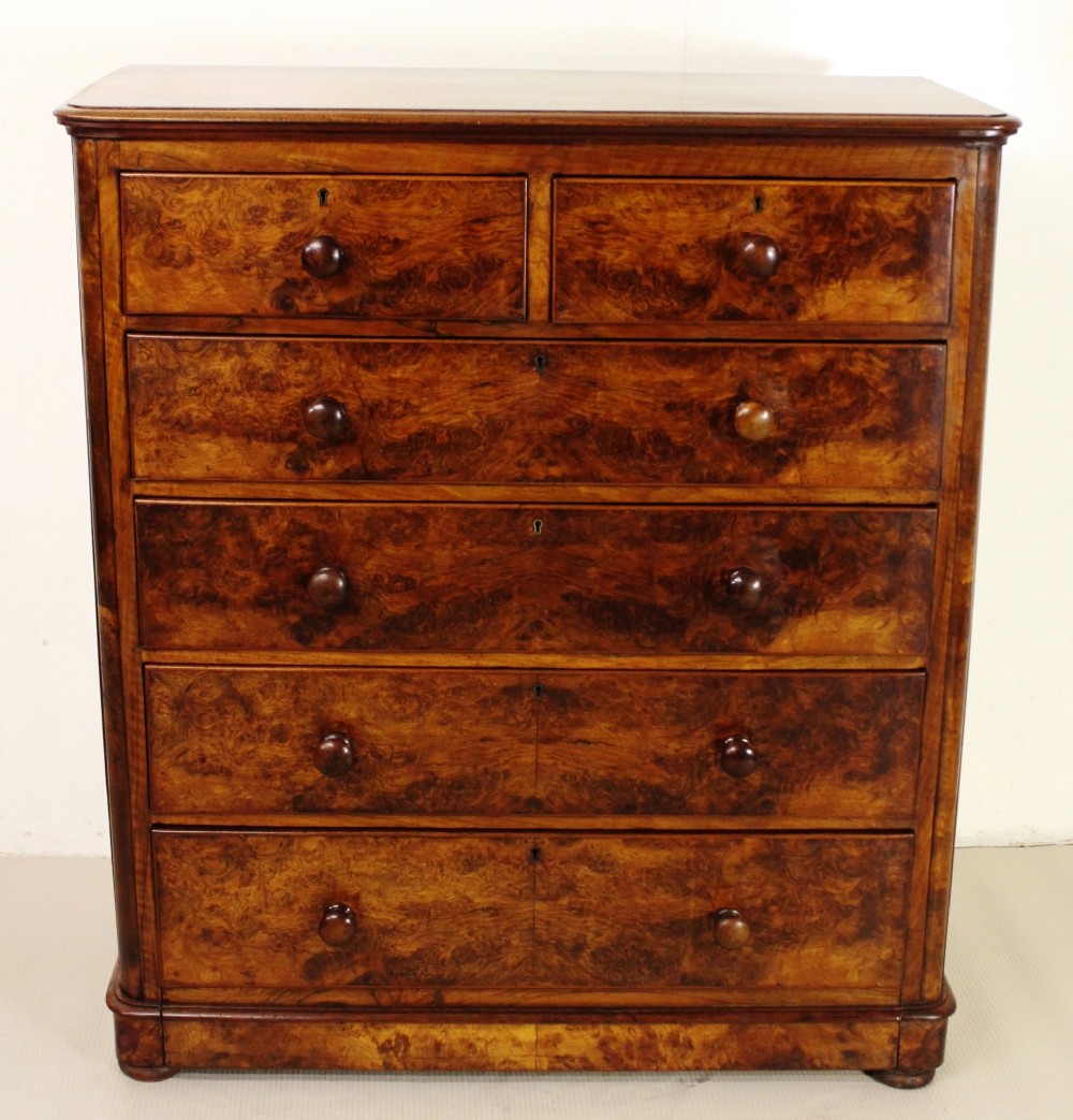 Large Victorian Burr Walnut Chest of Drawers