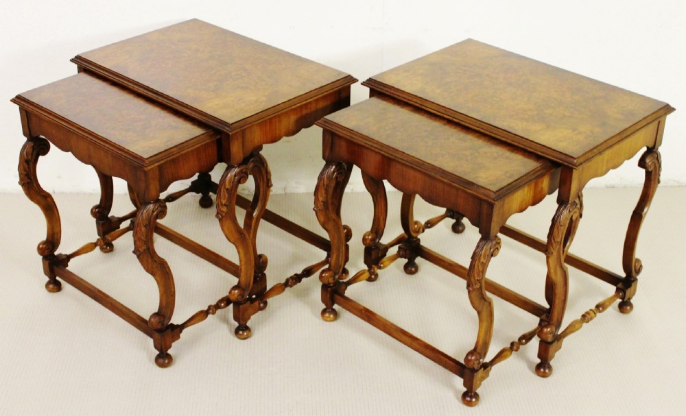 Pair of Burr Walnut Nests of Tables
