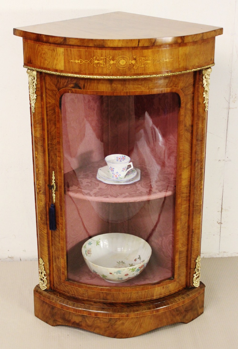 Victorian Inlaid Burr Walnut Corner Cabinet