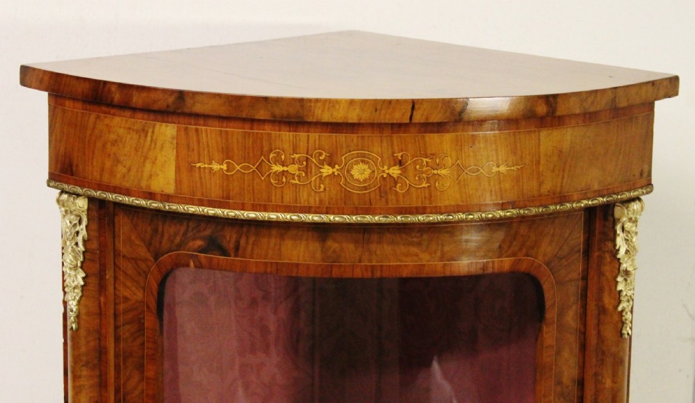 Victorian Inlaid Burr Walnut Corner Cabinet View II