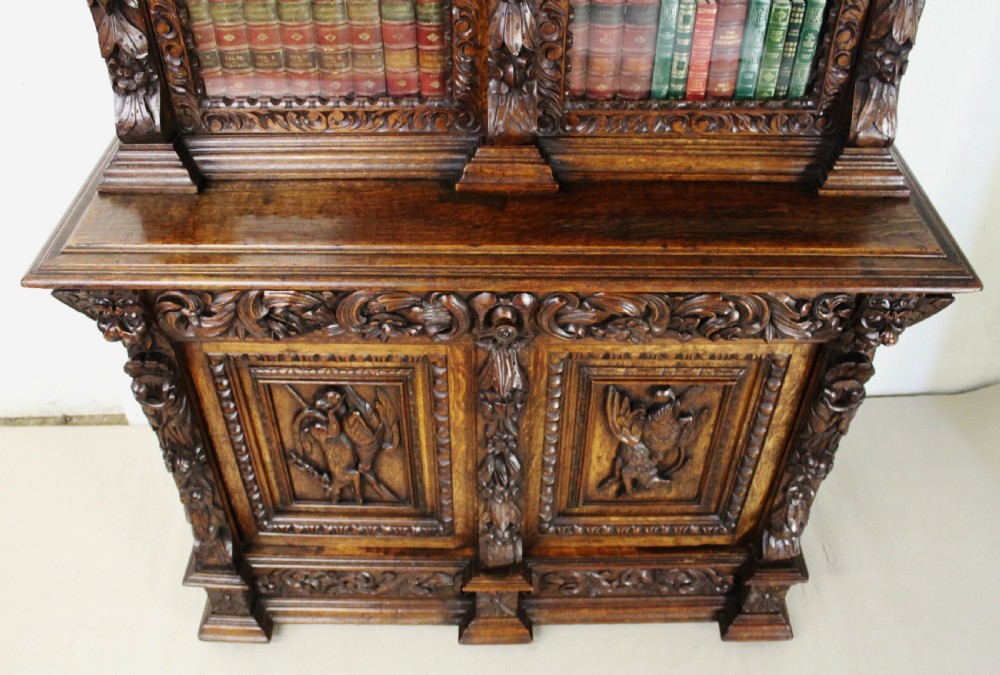 Imposing Carved Oak Bookcase View IV