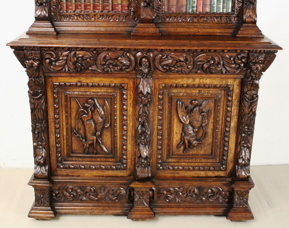 Imposing Carved Oak Bookcase View VII