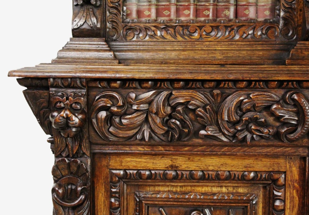 Imposing Carved Oak Bookcase View VIII