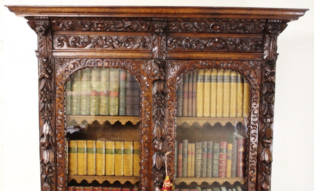 Imposing Carved Oak Bookcase View XVII