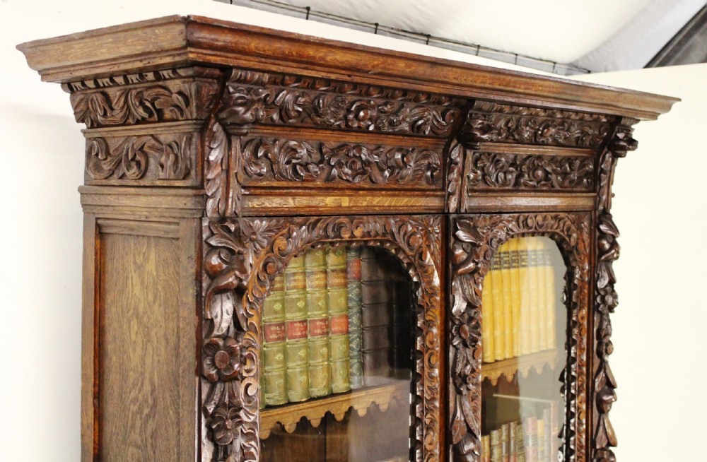 Imposing Carved Oak Bookcase View XXII
