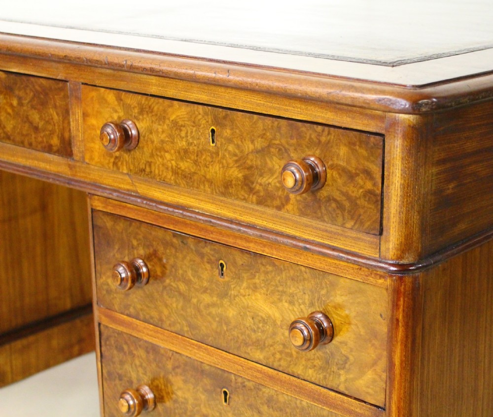 Large Victorian Burr Walnut Partners Pedestal Desk View XII