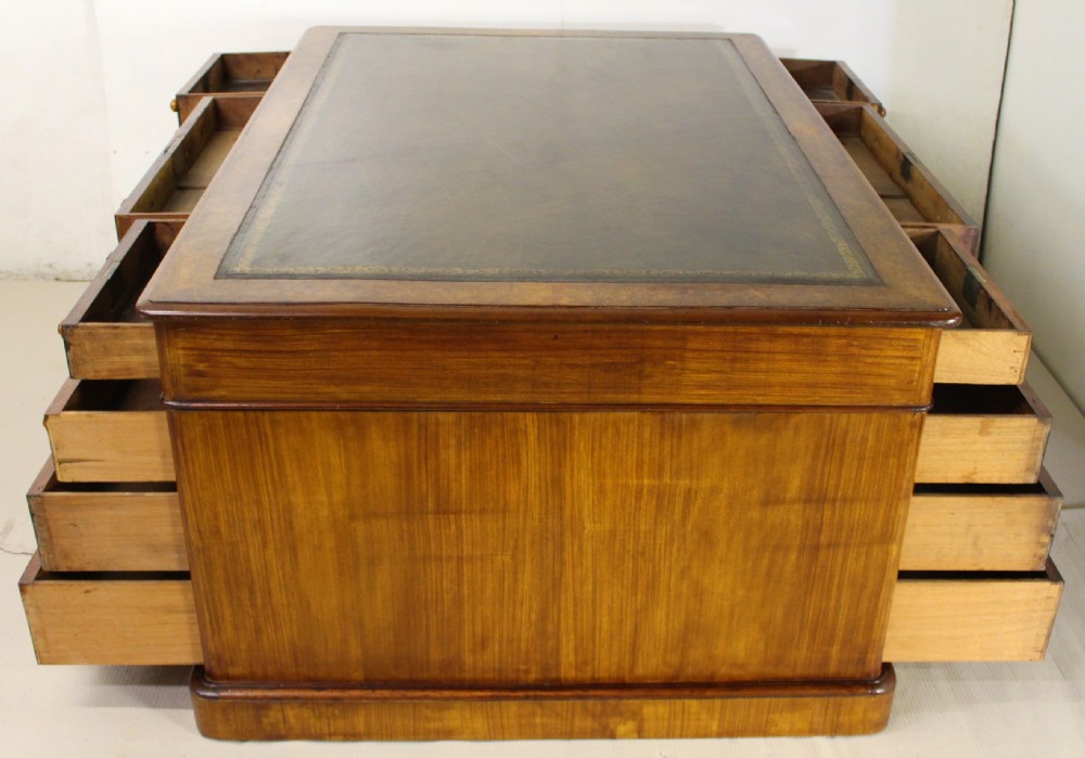 Large Victorian Burr Walnut Partners Pedestal Desk View XV