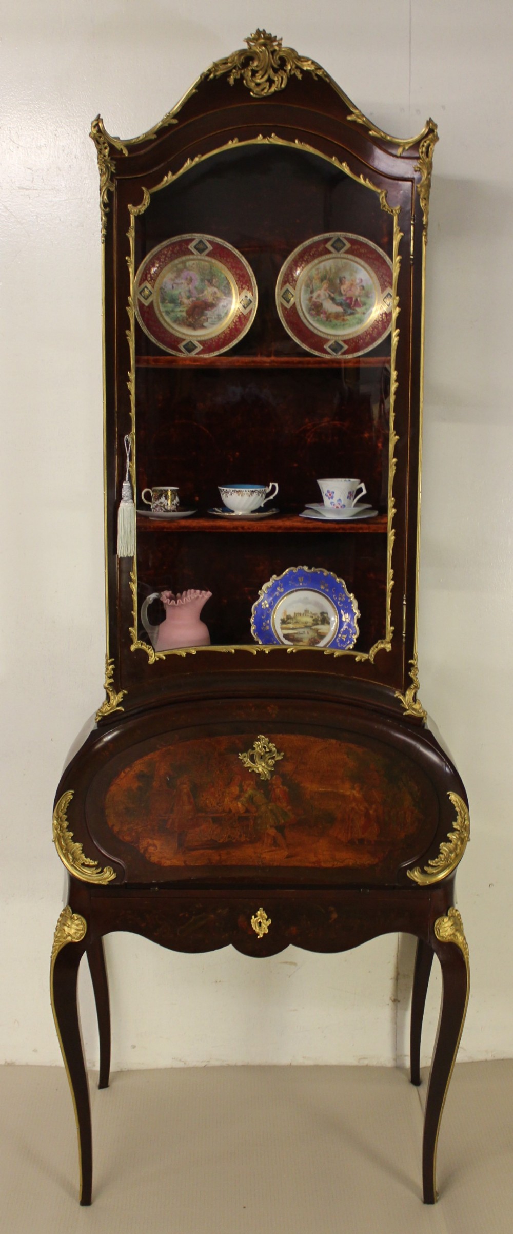 Ornate Vernis Martin Decorated Vitrine Bureau