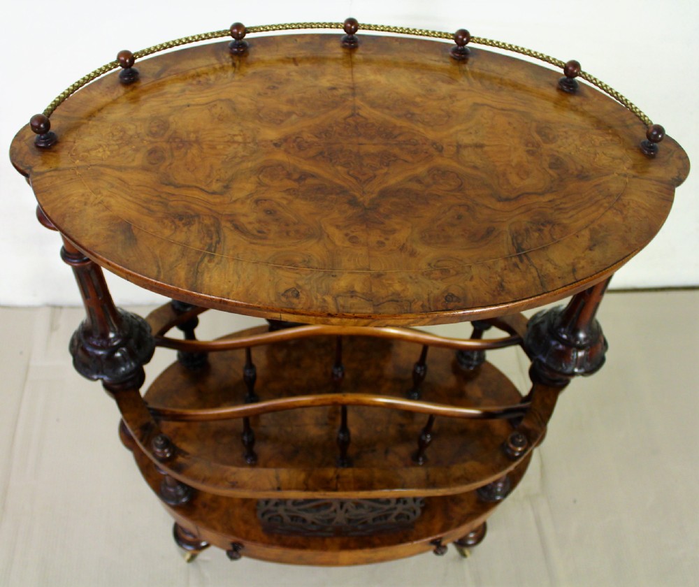 Oval Inlaid Burr Walnut Canterbury What Not View V
