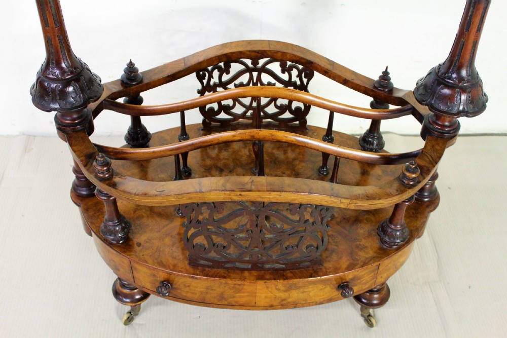 Oval Inlaid Burr Walnut Canterbury What Not View XIV