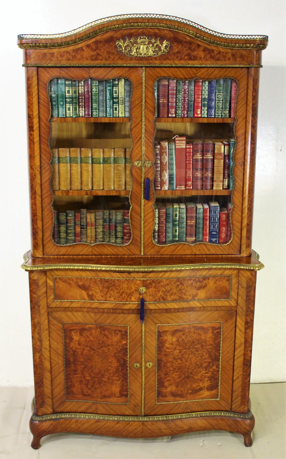 Serpentine Kingwood and Amboyna Secretaire Bookcase