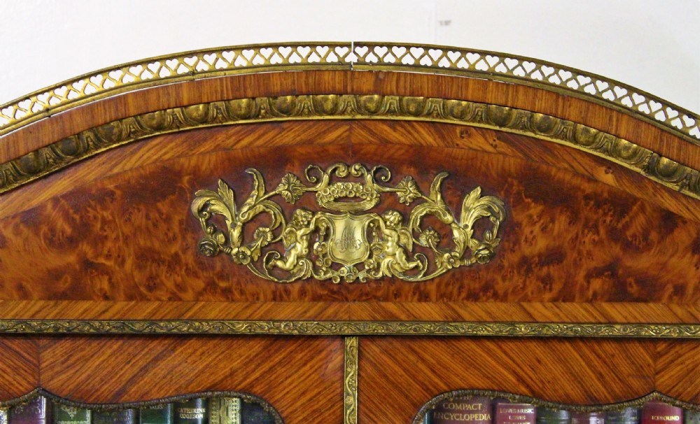 Serpentine Kingwood and Amboyna Secretaire Bookcase View II