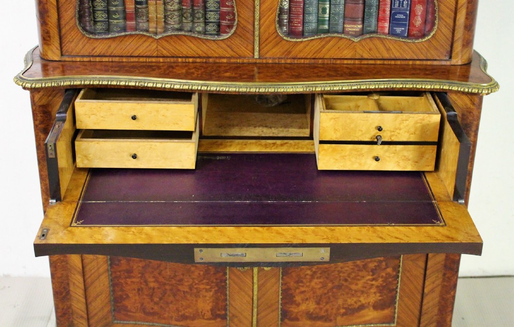 Serpentine Kingwood and Amboyna Secretaire Bookcase View IV