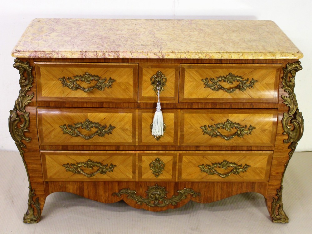 Louis XV Style Kingwood and Tulip wood Commode View II