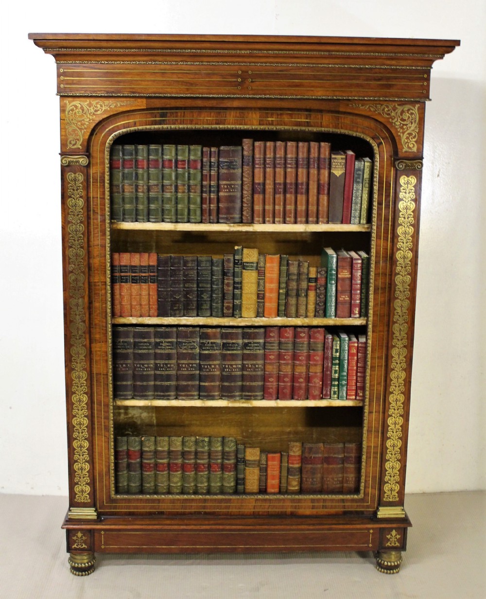 Imposing Regency Brass Inlaid Rosewood Bookcase