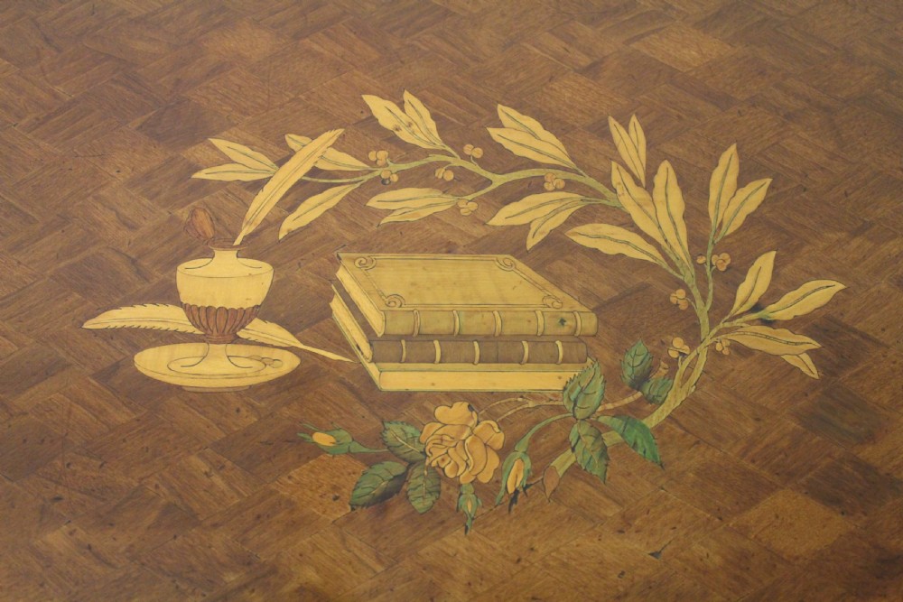 French Walnut Marquetry Inlaid Games Table View XIV