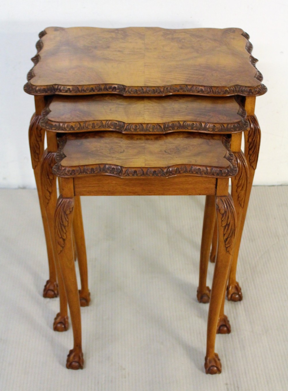 Burr Walnut Nest of 3 Tables