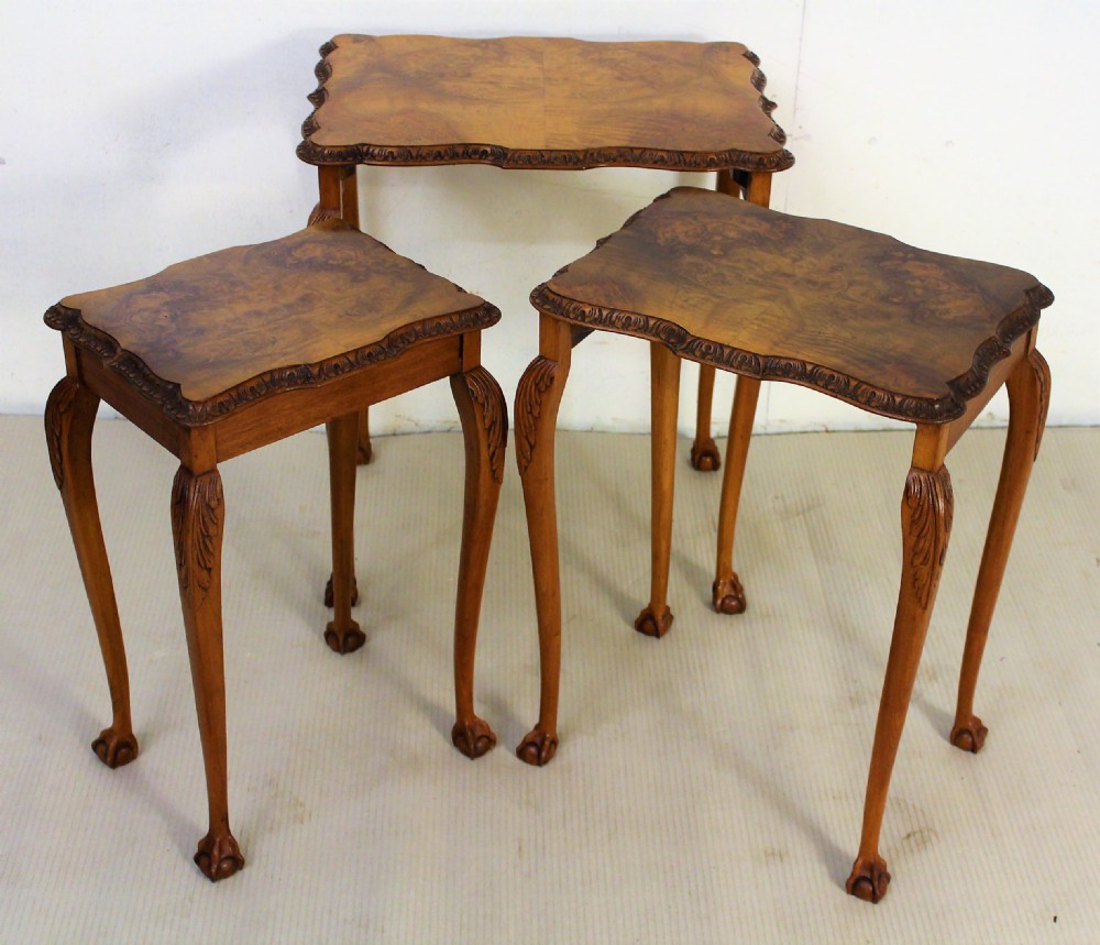 Burr Walnut Nest of 3 Tables View V