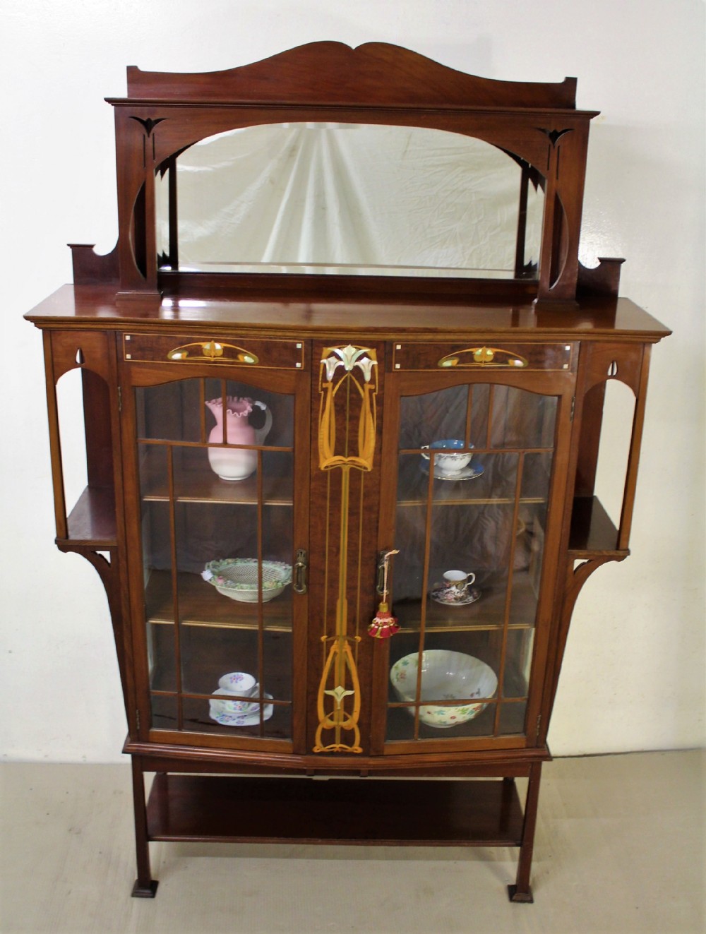Art Nouveau Inlaid Mahogany Display Cabinet