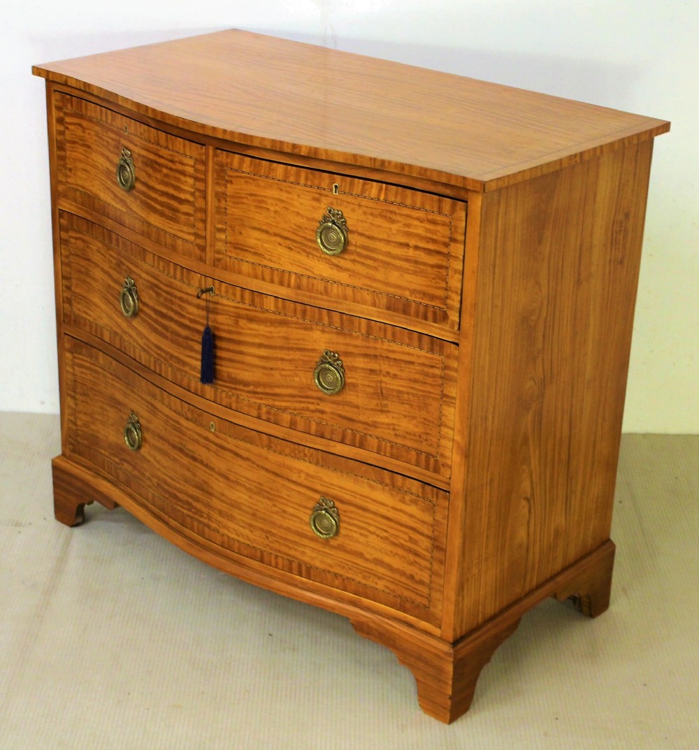 Inlaid Satinwood Serpentine Fronted Chest of Drawers