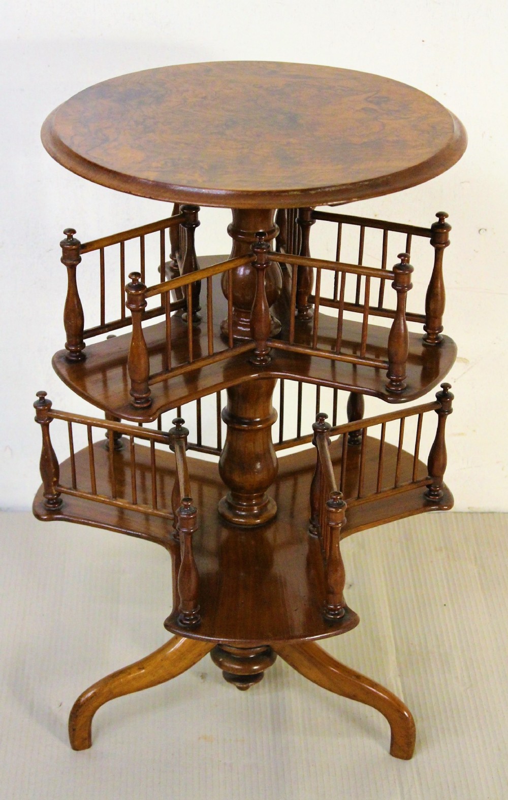 Victorian Burr Walnut Revolving 2 Tier Book Table
