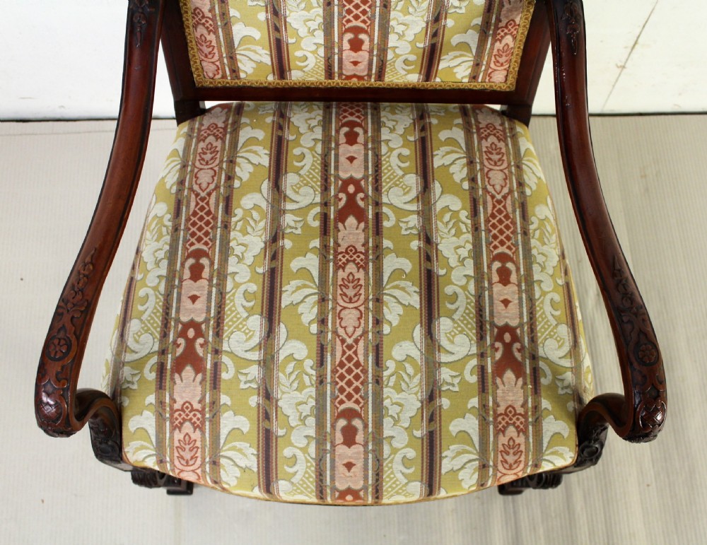 Pair of Carved Mahogany Upholstered Armchairs View IX