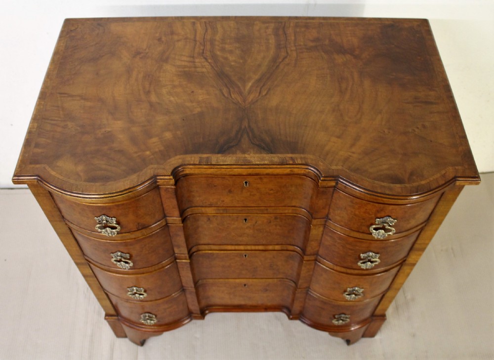Burr Walnut Serpentine Fronted Chest of Drawers View IV