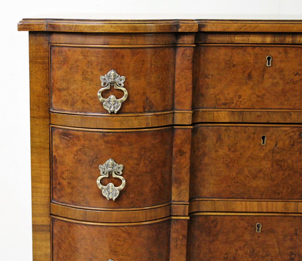 Burr Walnut Serpentine Fronted Chest of Drawers View VI