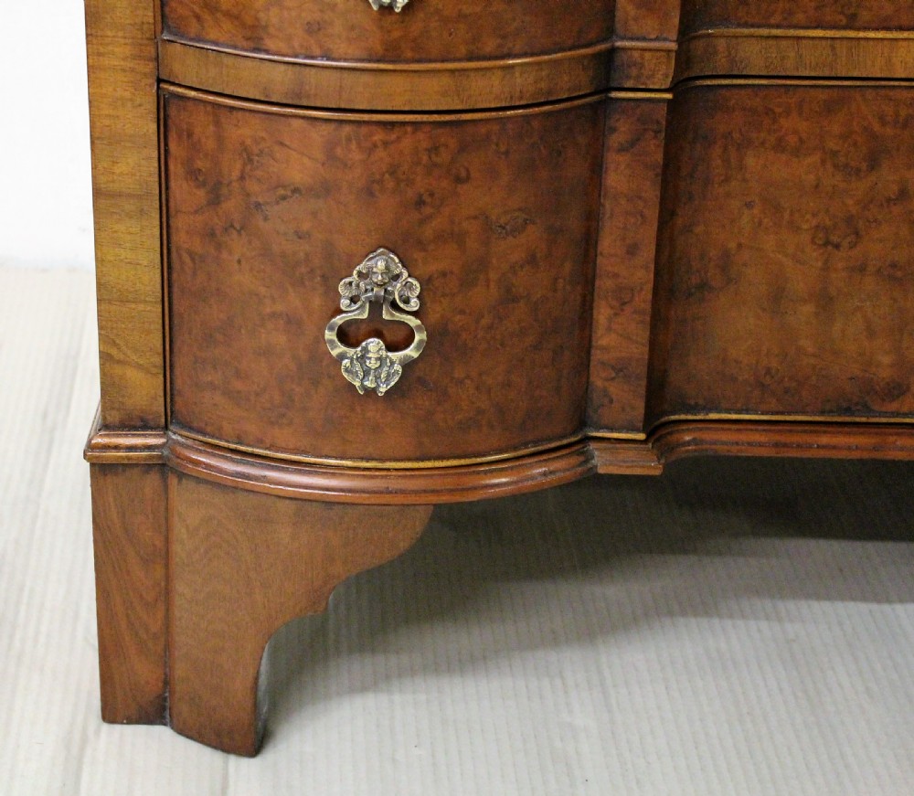 Burr Walnut Serpentine Fronted Chest of Drawers View VII