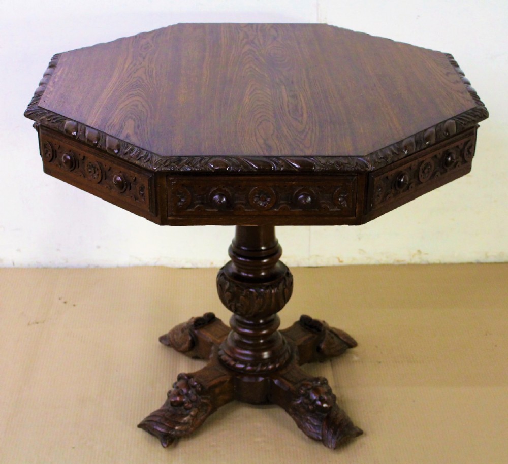 Victorian Octagonal Carved Oak Centre Table