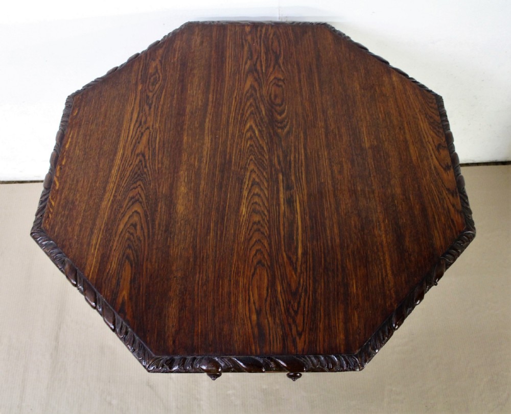 Victorian Octagonal Carved Oak Centre Table View III