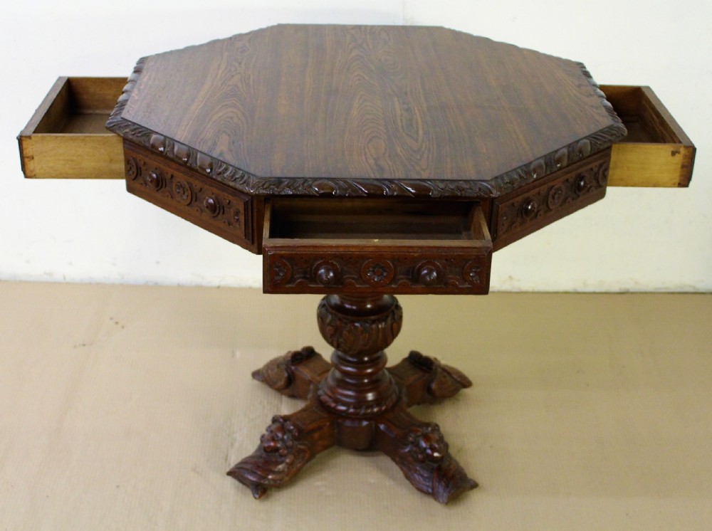 Victorian Octagonal Carved Oak Centre Table View IV