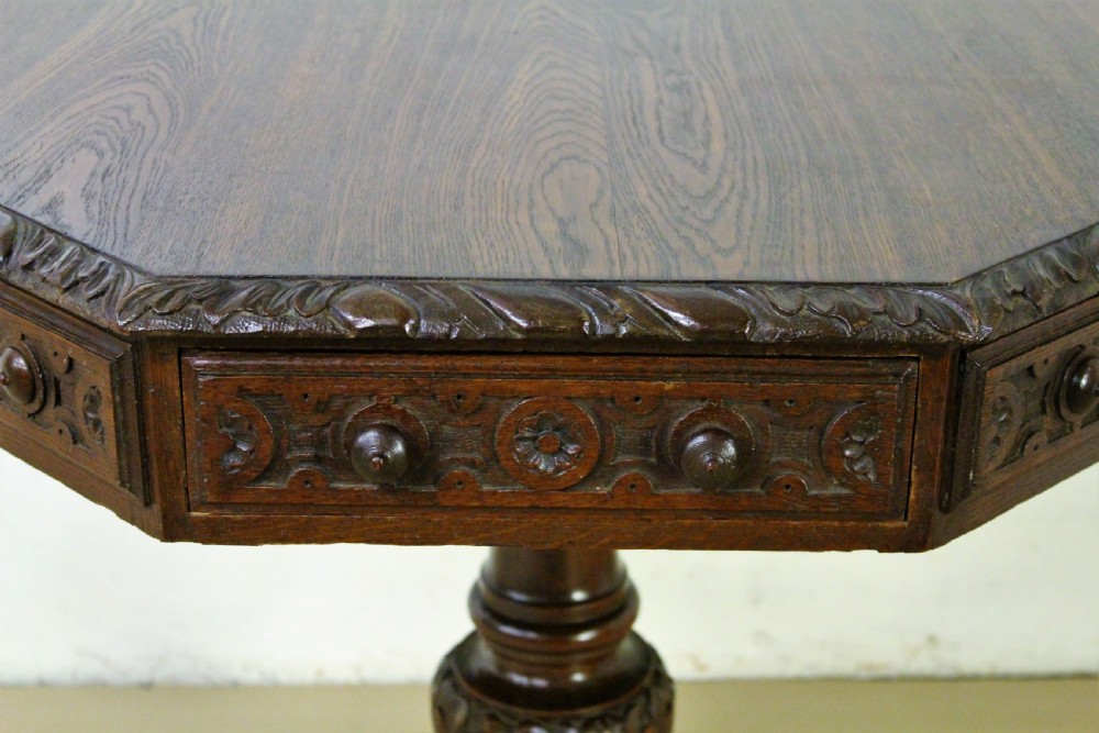 Victorian Octagonal Carved Oak Centre Table View X